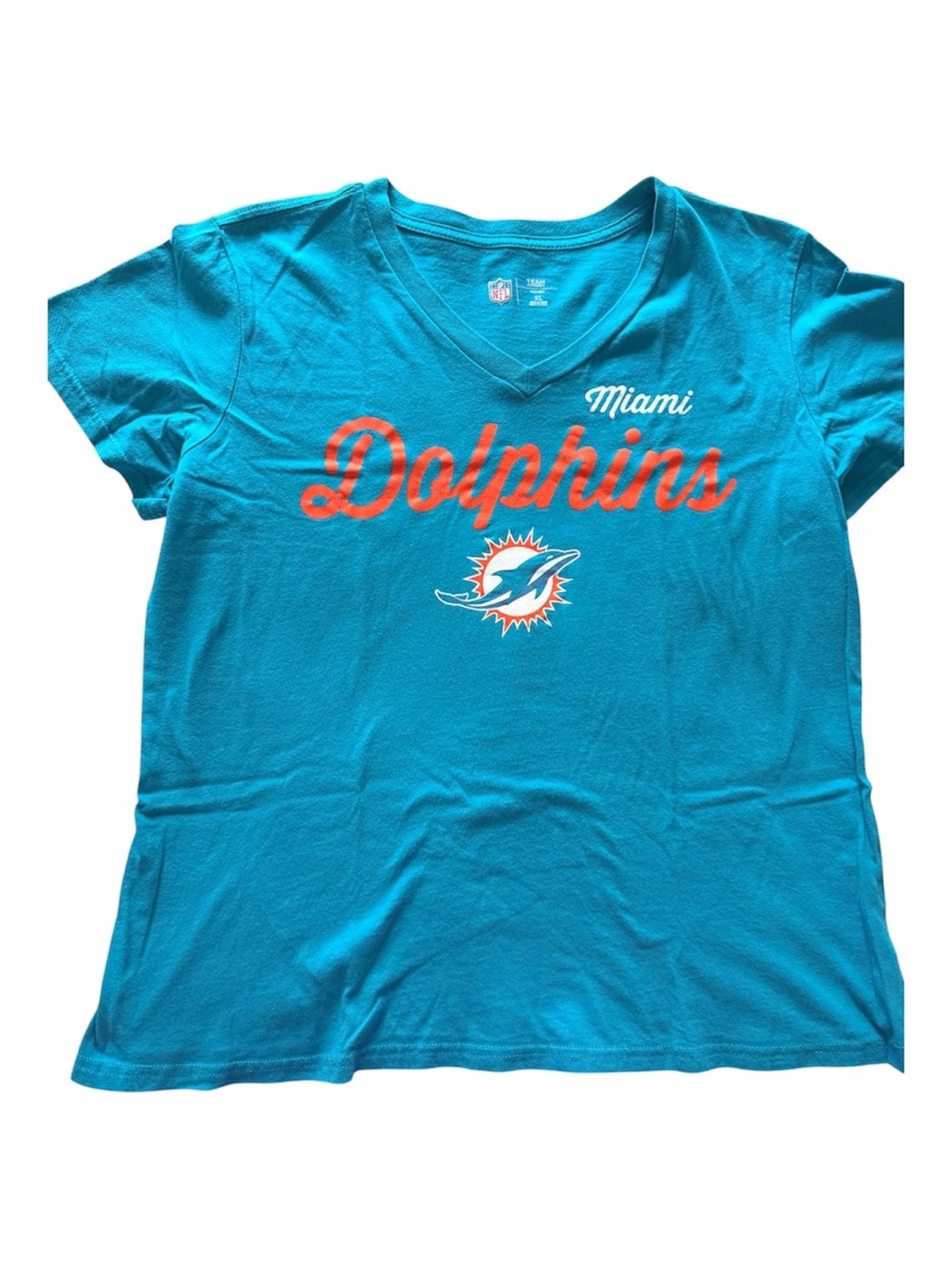 NFL Miami Dolphins Teal Script Logo V-Neck Tee